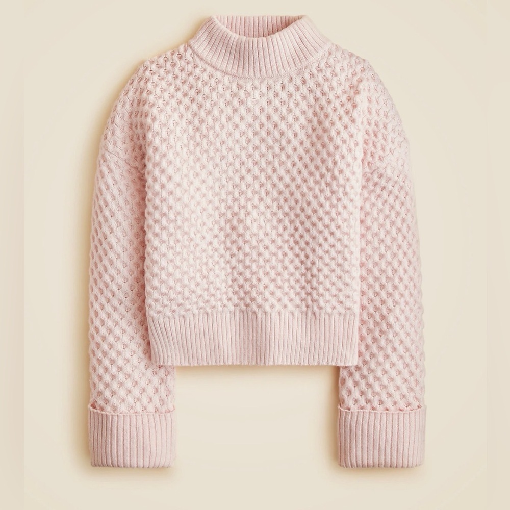 J.Crew Honeycomb Mockneck Sweater Wool Blend Textured Knit Size Small